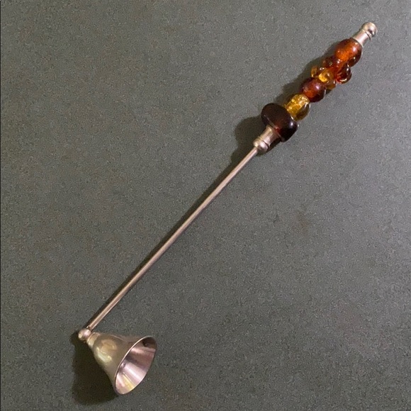 Candle Snuffer ~ Silver with amber colored beads - Picture 1 of 3